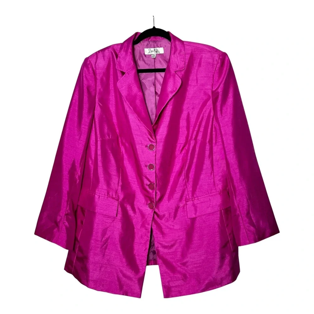 Emily Womens Magenta Pink Skirt Suit Set Rhinestone Buttons Plus‎ Size 18W